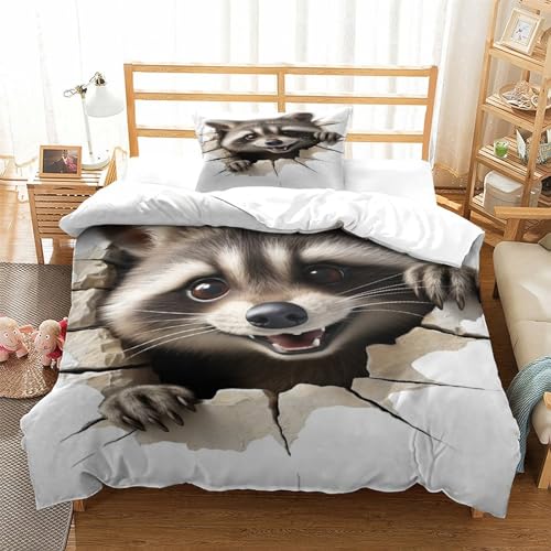 Wall Seam Waschbär Bettwäsche Set Single（135x200cm） Für Mädchen Jungen Kinder 3D Cute Tier Mikrofaser Weiche Und Angenehme Bettbezug Set Betten Set Kinderzimmer Dekor von JMORCO