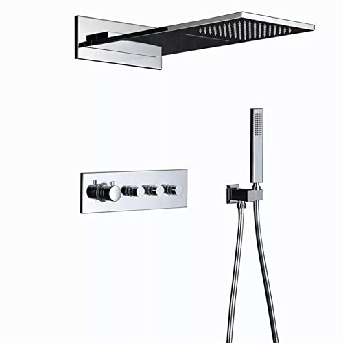 Duschsystem, Dual-Funktions-Wasserfall-Regenduschkopf mit Handheld, Wandmontage, Thermostat-Duscharmatur-Set, Chrom Duschsystem, Dual-Funktions-Wasserfall-Regenduschkopf mit Handheld, Wandmontage, Thermostat-Duscharmatur-Set, Chrom von JMOUZHG