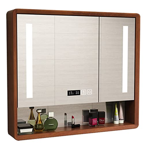 JMOZHCD Badezimmer-Wandspiegelschrank, quadratischer, intelligenter Spiegelschrank mit offenen Fächern, Hängeschrank, Aufbewahrungsschrank (Brown 60x80cm) von JMOZHCD