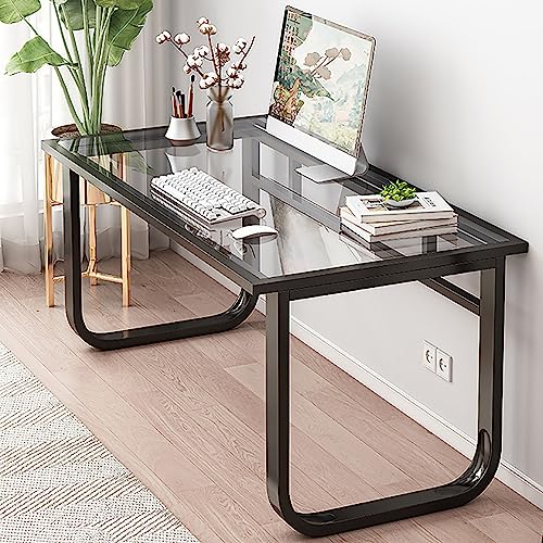 JMOZHCD Computertisch aus Glas, moderner, einfacher Schreibtisch mit Metallbeinen, Schreibtisch für Heimbüro, PC-Arbeitstisch für kleine Räume (Black 120x70x72cm) von JMOZHCD