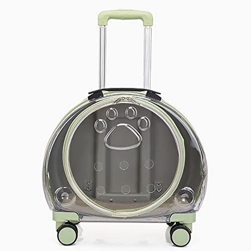 JMOZHCD Haustier-Rollträger, Haustier-Trolley, tragbare transparente Katzentasche mit Rädern, Rucksackträger mit Rädern, rollender Haustierträger-Rucksack (Green a) von JMOZHCD