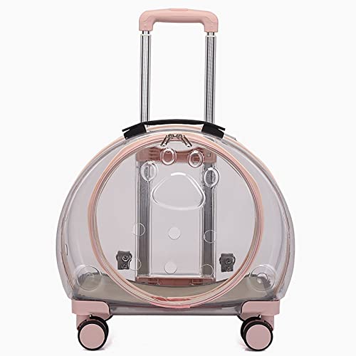 JMOZHCD Haustier-Rollträger, Haustier-Trolley, tragbare transparente Katzentasche mit Rädern, Welpen-Rucksack, Träger mit Rädern, rollender Träger-Rucksack (Pink a) von JMOZHCD