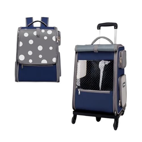JMOZHCD Haustiergepäck, Haustier-Trolley, Haustier-Trolley-Tasche, Oxford-Stoff-Katzenrucksack, atmungsaktiver tragbarer Haustier-Trolley für Reisen im Freien (Dark Blue) von JMOZHCD