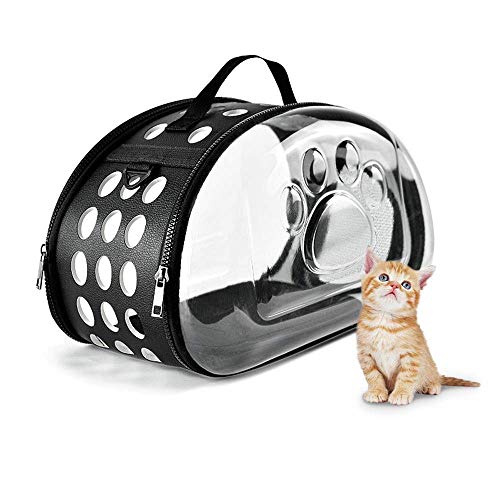 JMOZHCD Pet Capsule Pet Carrier Welpenrucksack, tragbare Reisetransporttasche für Katzen und Hunde, atmungsaktiver transparenter Kapseltierrucksack (Black Large) von JMOZHCD