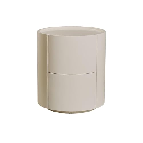 JMOZHCD Runder Nachttisch aus massivem Holz mit 2 Schubladen, stilvoller und praktischer Nachttisch mit Stauraum für Schlafzimmer und Wohnzimmer (Cream White 40x46cm) von JMOZHCD