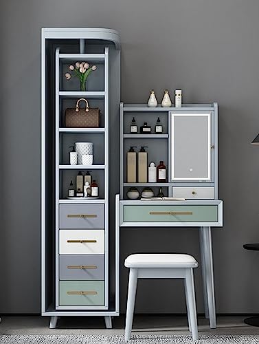 JMOZHCD Schminktisch, Schlafzimmer, kleine Wohnung, Ganzkörperspiegelkombination, einfacher und multifunktionaler Schminktisch-Aufbewahrungsschrank (B Without LED) von JMOZHCD