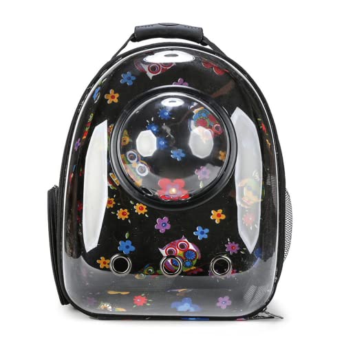 JMOZHCD Transparente, Bedruckte Katzentasche, Haustier-Ausflugstasche, tragbare, atmungsaktive Hunderucksack-Handtasche, geeignet für Outdoor-Reisen (Owl Pink) von JMOZHCD