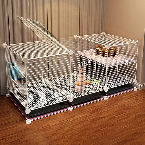Kaninchenkäfig für den Innenbereich, Kleintierkäfig mit 2 tiefen ausziehbaren Tabletts und Urinschutz, Hasenkäfig aus Drahtgeflecht, Kaninchenkäfig mit Katzenzaun () von JMOZHCD