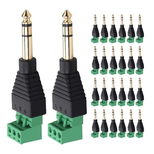 JMRTQMEC 5/20/100 STÜCKE 6,35 mm Stereo-Stecker auf AV-Schraube Video-Terminal-Adapter-Konverter Vergoldeter steckbarer lötfreier Stecker for Audio(100PCS) von JMRTQMEC