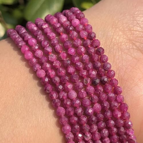 JMSDP Natürliche kleine facettierte 2 mm 3 mm 4 mm Zirkon runde Lapislazuli rote Rubin Aquamarin Perlen für DIY Schmuckherstellung 15''-AA roter Rubin-2 mm 175 Stück von JMSDP