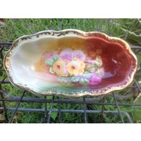 Antike Emile Laporte Servierschale - Ovale Transferware Irisierende Schale von JMSquaredVintage