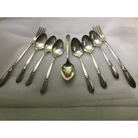 Antike Silberplatte Besteck - C Monogramm Wm. Rogers Wandteppich Muster 9 Stück von JMSquaredVintage