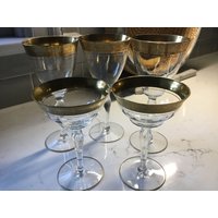 Vintage Champagner Coupes Und Weingläser Oder Wasserkelche - 5Er Set Gold Besetzt Tiffin Franciscan Rambler Rose Gläser von JMSquaredVintage