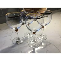 Vintage Kristall Goldrand Weingläser Oder Wasserkelche - 4Er Set Bohemia Crystal, Weingläser, Antike von JMSquaredVintage