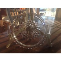 Vintage Kristall Tablett - Butterdose, Zucker Und Milchkännchen 18 cm Pressglas Käsetablett Abgestufte Pressglasbutter von JMSquaredVintage