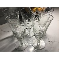 Vintage Kristall Wasserkelche Oder Eistee Gläser - Set Von 5 Libbey Rock Sharpe Normandy Fußbecher von JMSquaredVintage