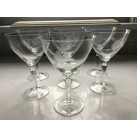 Vintage Weingläser, Martini Gläser Oder Margarita - 7Er Set Schliff Rosenmuster Kristall Weingläser Kelche Antik von JMSquaredVintage