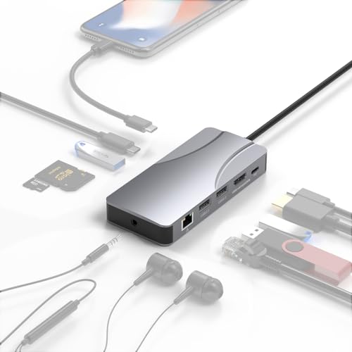 JMT 11-in-1 USB C auf 4K60Hz HDMI-kompatibler Adapter, 1000 Mbit/s, RJ45, Ethernet-Hub, PD100W, SD/TF-Kartenleser von JMT