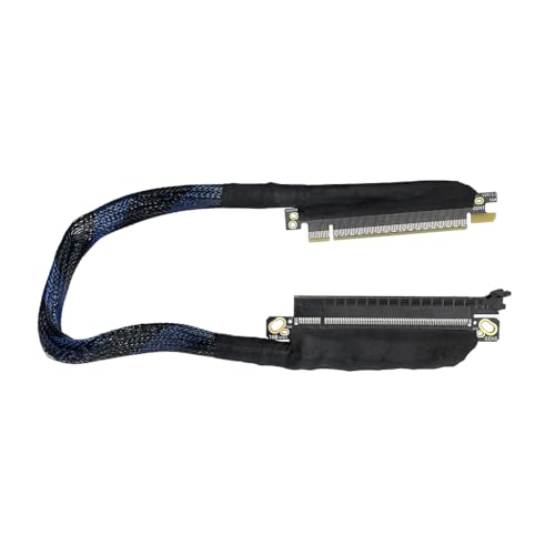 JMT 180 Grad 64 GBS PCIE 5.0 X16 Grafikkarten-Verlängerungskabel, GEN5, geflochtenes Netzkabel, Riser für AI-Server, Grafikkarte, biegbarer GPU-Adapter, 16AB5 (links links links, 30 cm) von JMT