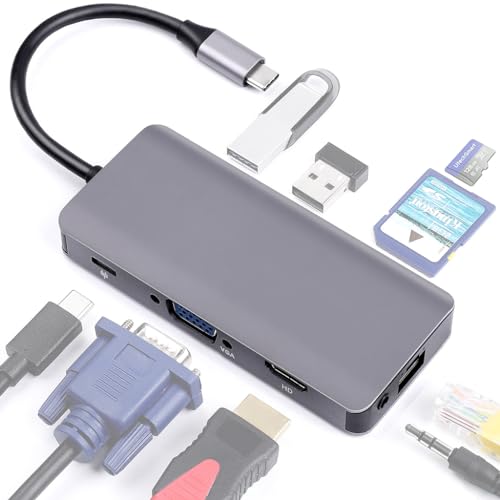 JMT 9 in 1 HUB Intelligente Dockingstation USB 3.0 USB-C auf HDMl-kompatibel 4K @ 30Hz VGA 1000M RJ45 Gigabit Ethernet PD100W Dock Konzentrator von JMT