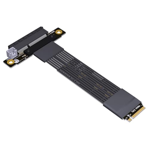 JMT ADT-K42ST M.2 NVMe auf PCIe5.0 x4 Signal-Verlängerungskabel, 128 Gbit/s, Hochgeschwindigkeits-Versilberter Draht mit SATA-Netzadapter (K42ST-BK, 15 cm) von JMT