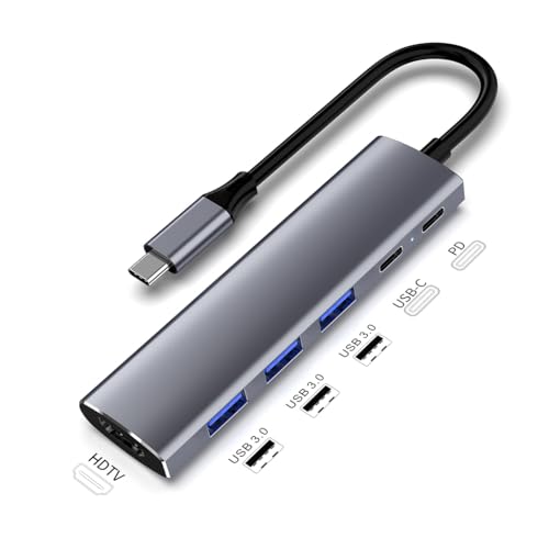 JMT Multiport HUB Dock 5Gbps USB 3.0 4Port High Speed USB-C S·plitter für PC Computer Laptop (USB-C 6in1 HUB) von JMT