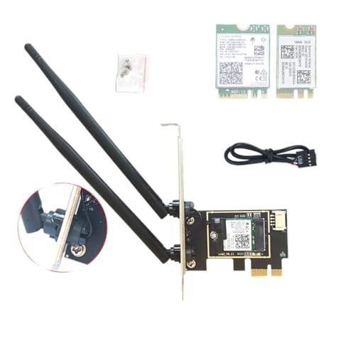 JMT NGFF M.2 auf PCIE Wireless Netzwerkkarten-Adapterkarte, kompatibel mit Intel 7260 8265 1650 1675X AX200 AX210 (abnehmbare Antenne, unbedeckt) von JMT