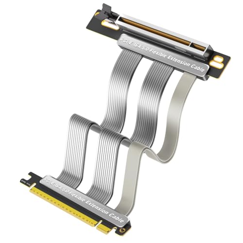 JMT PCI-E 16X 5.0 Flexibles Verlängerungskabel, 64 GB/S, Hochgeschwindigkeits-vertikale Installation, GPU-Kabel, kompatibel mit ATX / 1U / 2U Gehäuse (90°-20cm) von JMT