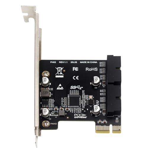 JMT PCI-E auf USB 3.0 Erweiterungskarte, 5 Gbit/s mit Dual-19/20-poligem Anschluss für Desktop-Gehäuse, Frontplatten-Karte (Halterung in voller Höhe) von JMT