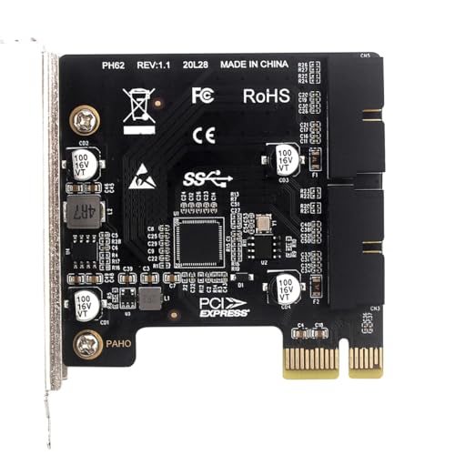 JMT PCI-E auf USB 3.0 Erweiterungskarte, 5 Gbit/s mit Dual-19/20-poligem Anschluss für Desktop-Gehäuse, Frontplatten-Karte (halbe Höhe) von JMT