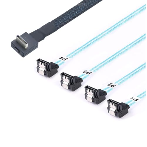 JMT PCIE Oculink-kompatibles SFF 8611 4I 90° auf 4* SATA 7P 90° Server Super Speed Kabel Datenübertragung Verlängerungskabel (50 cm) von JMT