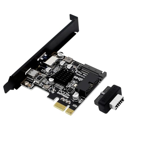 JMT PCIE auf USB 3.0 Erweiterungskarte 5 Gbit/s USB-C Typ E 19P20P Vollschnittstellen-Adapterkarte mit SATA 15-poligem Stromanschluss für Desktop (Halterung in voller Höhe) von JMT