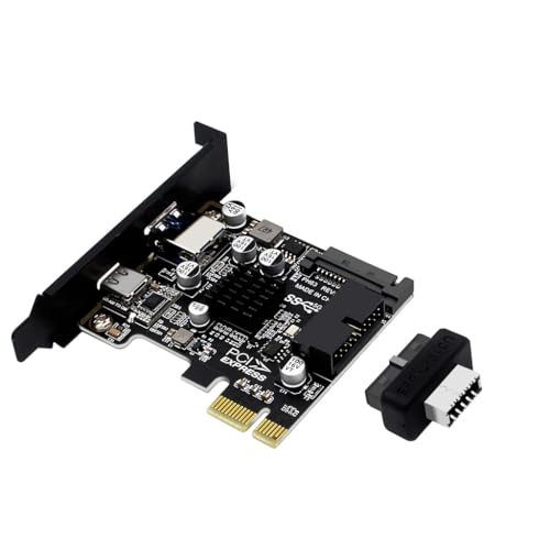 JMT PCIE auf USB 3.0 Erweiterungskarte 5 Gbit/s USB-C Typ E 19P20P Vollschnittstellen-Adapterkarte mit SATA 15-poligem Stromanschluss für Desktop (halbe Höhe) von JMT