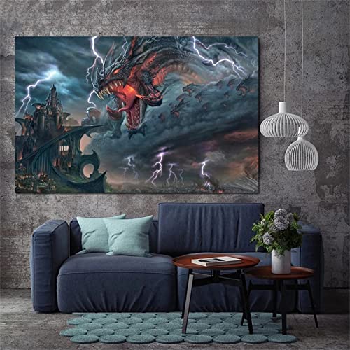 JMUNG 5D Diamond Painting Full Set Burg des bösen Drachen 50x100cm Großformat DIY Malen nach Zahlen Diamant Malerei Kit DIY Kreuzstich Diamant Gemälde Stickerei Diamant Painting Bilder Kunst Handwerk von JMUNG