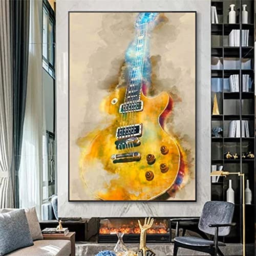 JMUNG 5D Diamond Painting Full Set Retro-brennende Gitarre 40x60cm DIY Malen nach Zahlen Diamant Malerei Kit DIY Kreuzstich Diamant Gemälde Stickerei Diamant Painting Bilder Kunst Handwerk Dekoration von JMUNG