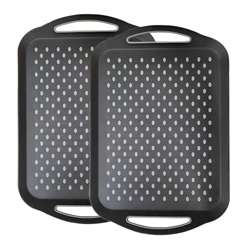 JMUSTTBO Große Serviertabletts für Lebensmittel, rutschfest, für Mahlzeiten, Snacks, Dessert, Kunststoff, rechteckig, mit Griffen, Schwarz, 2 Stück von JMUSTTBO