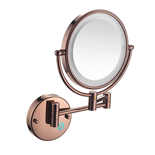 JMXD LED Kosmetikspiegel mit Beleuchtung Wandmontage Schminkspiegel mit 1/3x Vergrößerung Doppelseitig Rasierspiegel 8" 360° Schwenkbar Makeup Spiegel,Rose Gold,USB von JMXD