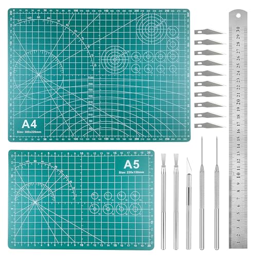 JMZLLRX 18 Stück Töpferwerkzeug, Polymer Clay Tools, Schneidematte mit Tonschneiderklinge, Lineal für DIY Basteleien, Schnitzen, Modellieren von JMZLLRX