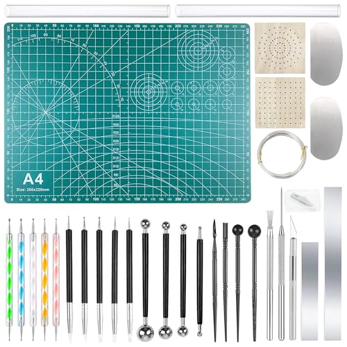 JMZLLRX Polymer Clay Tools Set, Acryl Tonrollen, Acrylplatte, Schneidematte, Runde Polymer Clay Ausstecher mit Clay Slicer Blade für Töpferei und Bildhauerei, 42 Stück von JMZLLRX