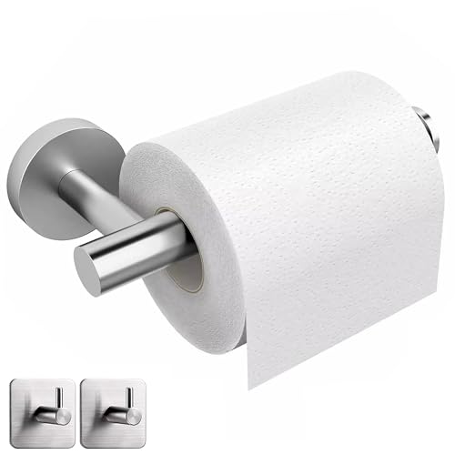 JMZOXLB Toilettenpapierhalter aus Chrom, Wandmontage, moderner SUS304-Edelstahl, Toilettenpapierrollenhalter für Badezimmer, mit 2 Handtuchhaken, gebürstetes Nickel (Chrom) von JMZOXLB