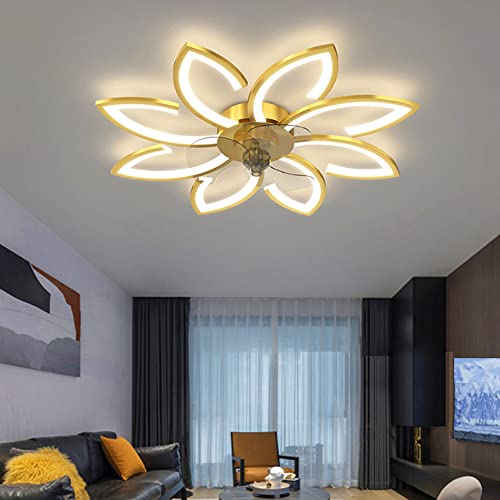 Deckenventilator Mit Beleuchtung Modern LED Dimmbar Fan Deckenleuchte Mit Ventilator Und Fernbedienung Timing Leise Acryl Blütenform Deckenlampe Für Schlafzimmer Küche Esszimmer Wohnzimmer,E/gold… von JMrider