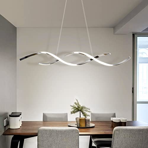 Esstisch Hängeleuchte Moderner Dimmbar LED Pendelleuchte Mit Fernbedienung Pendellampe Spiraldesign Acryl-Chrom-Finish Hängelampe Schlafzimmer Wohnzimmer Deko Kronleuchter Beleuchtung,Chrome/90cm von JMrider