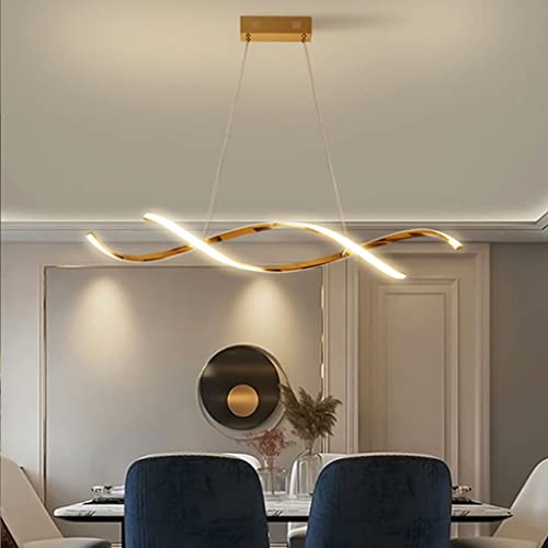 Esstisch Hängeleuchte Moderner Dimmbar LED Pendelleuchte Mit Fernbedienung Pendellampe Spiraldesign Acryl-Chrom-Finish Hängelampe Schlafzimmer Wohnzimmer Deko Kronleuchter Beleuchtung,Gold/110cm von JMrider