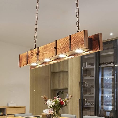 Holz Rustikal Hängeleuchte LED Pendelleuchte Retro Esstisch Hängelampe Retro Höhenverstellbar Pendellampe Industrielle Vintage Kronleuchter Büro Cafe Bar Kreative Küche Deckenleuchte Beleuchtung von JMrider