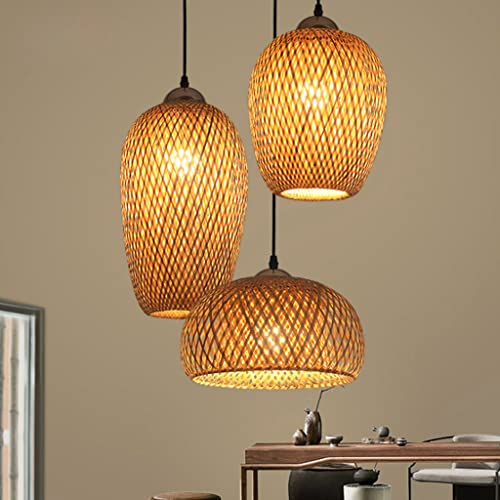 JMrider Hängeleuchte 3-Lichter Vintage Esstisch Hängelampe Retro Handgemacht Geflochten Bambus Pendellampe Garten Pendelleuchte E27 Höhenverstellbare Kronleuchter Cafe Bar Deckenleuchte Beleuchtung von JMrider