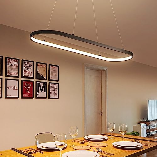 JMrider LED Pendelleuchte Modern ‎Ovales Ring Desig Esstisch Hängeleuchte Dimmbar Mit Fernbedienung Pendellampe Hoehenverstellbar Hängelampe Büro Esszimmer Modern Kronleuchter Beleuchtung Schwarz 54W von JMrider