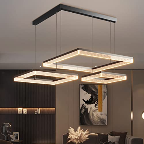 JMrider Pendelleuchte Modern LED 115W Wohnzimmer 3 Ringe Schwarz Quadrat Hängelampe Acryl Höhenverstellbar Hängeleuchte Dimmbar Mit Fernbedienung Beleuchtung Pendellampe Schlafzimmer Büro Kronleuchter von JMrider