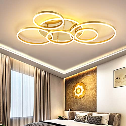 LED-Deckenleuchte 86W Modern Dimmbar 6 Runden Ringe Deckenlampe Aluminium Acryl Lampenschirm Mit Fernbedienung Deckenlicht Wohnzimmer Schlafzimmer Büro Kinderzimmer Esszimmerlampe Beleuchtung,Gold… von JMrider