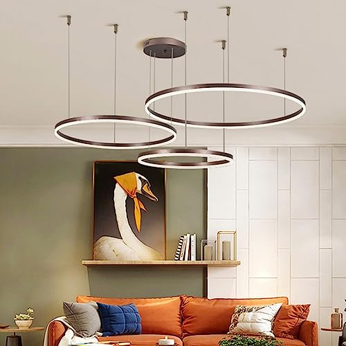 LED Pendellampe Moderne Esszimmer Hängeleuchte 3 Ringe Pendelleuchte Dimmbar Mit Fernbedienung Kronleuchter Höhenverstellbar Wohnzimmer Hängelampe Aluminium Runde Acryl Kronleuchter Beleuchtung ( Colo von JMrider