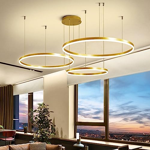 LED Pendellampe Moderne Wohnzimmerlampe Hängeleuchte 3 Ringe Pendelleuchte Dimmbar Mit Fernbedienung Kronleuchter Höhenverstellbar Esstischlampe Hängelampe Aluminium Runde Acryl Beleuchtung ( Color : von JMrider